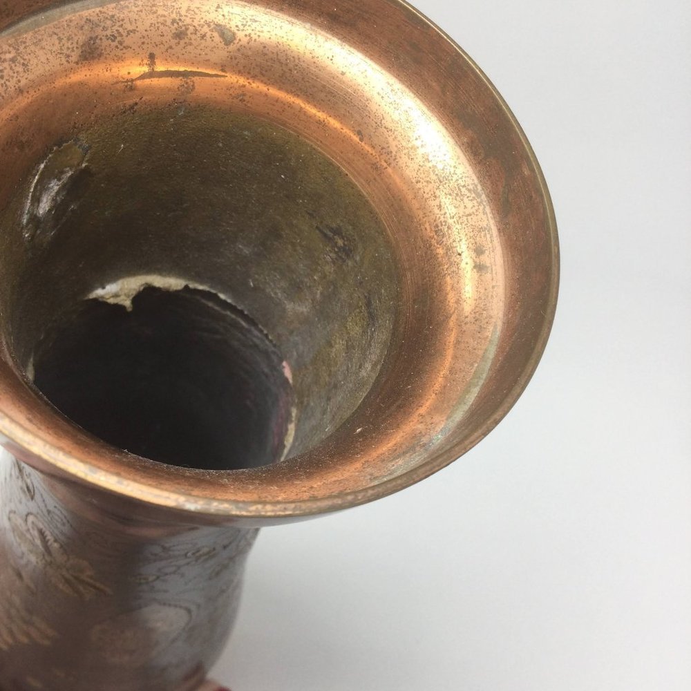 Copper Decorative Vase Vintage Hand Etched India - Picture 11 of 16